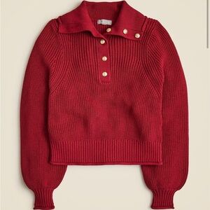J. Crew Women's Red Ribbed cotton button collar sweater